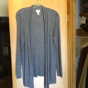 Chico's Metallic Charcoal Open-Front Light Weight Ribbed Cardigan size 2